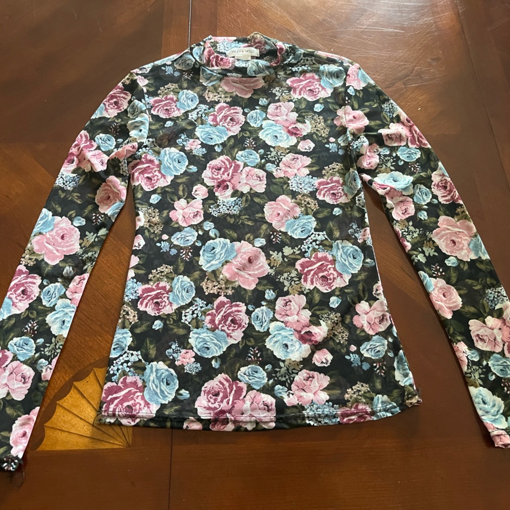 Miley + Molly floral mesh sheer long sleeve top